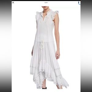 NWT, Coach Cotton White Prairie Dress with Metal Studs and Ruffles, size 2